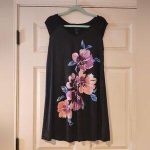 Alfani silky black floral short sleep dress S
